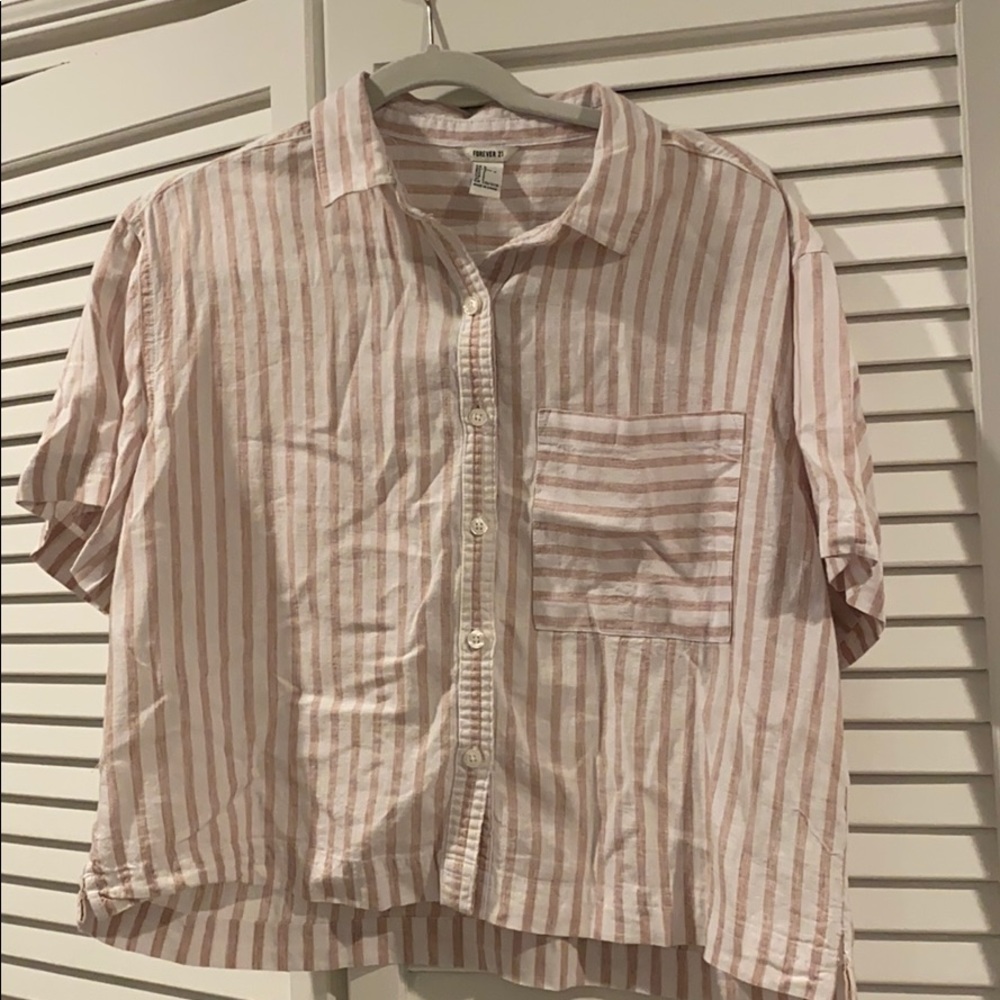 striped cropped button up shirt